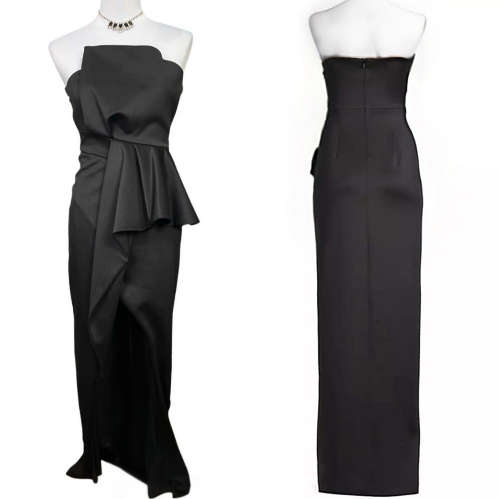 NWT - Black Halo Eve Jonas Asymmetrical Strapless Black Evening Gown